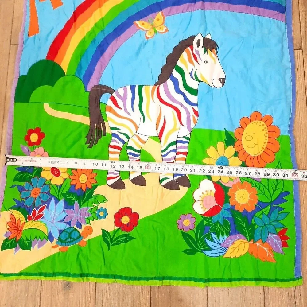 Rainbow Zebra Quilt Baby Blanket comforter toddler kids w pillow bright handmade